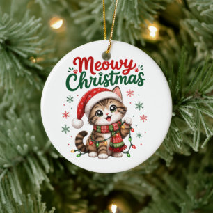 Adorno De Cerámica Navidad Meowy Gato Lindo Fiesta