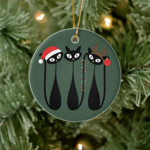 Adorno De Cerámica Navidad Moderna de Mitad de Siglo Gatos Retro Clás