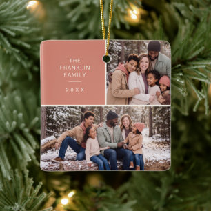 Adorno De Cerámica Navidad Moderna para Familia con Dos Fotos