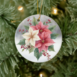 Adorno De Cerámica Navidad moderna poinsettia rosa y blanca