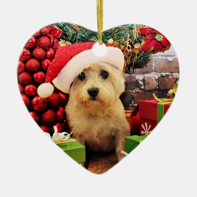 Adorno De Cerámica Navidad - mojón Terrier - Roxy (Frente)