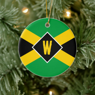 Adorno De Cerámica Navidad Monograma Bandera Jamaicana