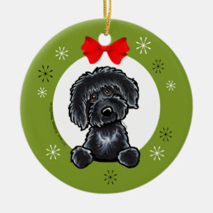 Adorno De Cerámica Navidad negro de Labradoodle clásico
