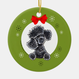 Adorno De Cerámica Navidad negro del caniche del juguete clásico