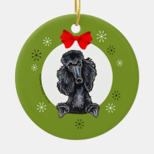 Adorno De Cerámica Navidad negro del caniche estándar clásico