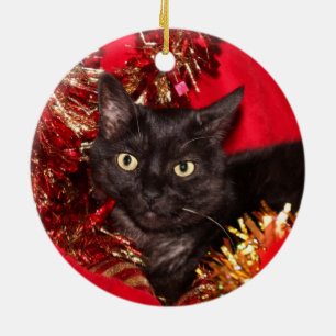 Adorno De Cerámica Navidad negro del gato del gatito