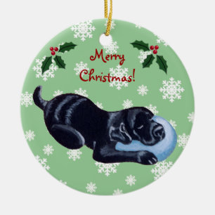 Adorno De Cerámica Navidad negro personalizado de Labrador