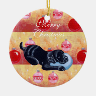 Adorno De Cerámica Navidad negro personalizado del perrito del