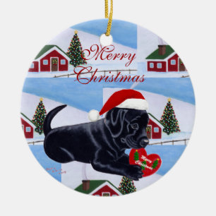 Adorno De Cerámica Navidad negro personalizado del perrito del