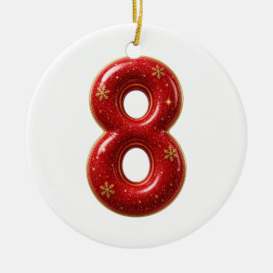 Adorno De Cerámica Navidad Número 8 Glitter Rojo