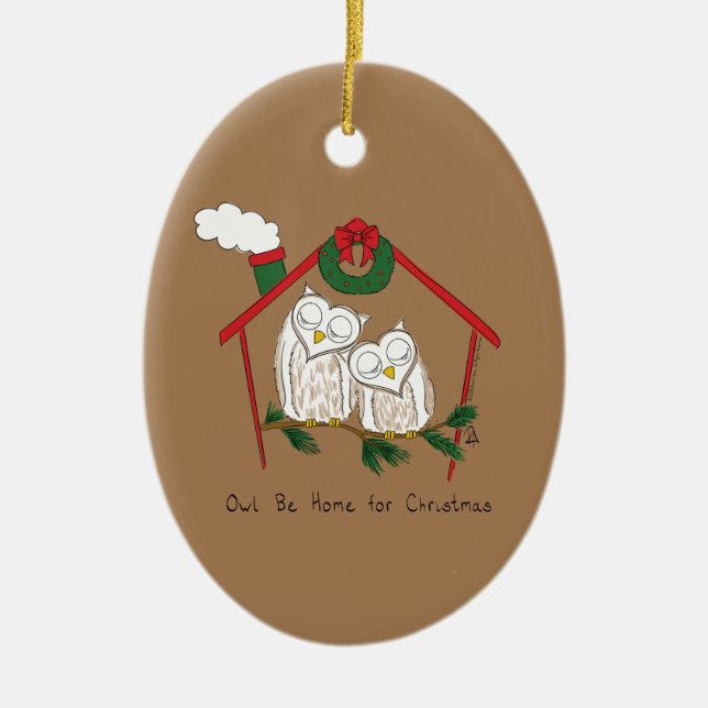 Adorno De Cerámica Navidad Owl Be Home Cute (Frente)
