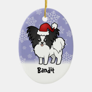 Adorno De Cerámica Navidad Papillon (añada su nombre de mascotas)