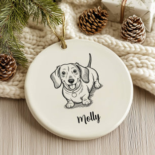 Adorno De Cerámica Navidad Perro Dachshund Personalizada