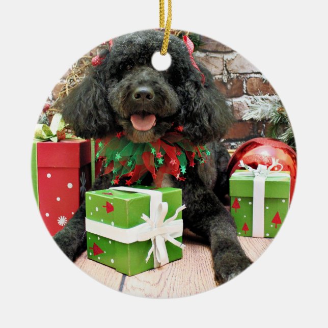 Adorno De Cerámica Navidad - perro de agua portugués - Yanda (Frente)