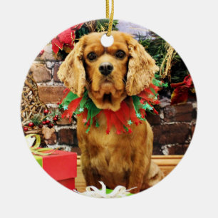 Adorno De Cerámica Navidad - perro de aguas de rey Charles arrogante