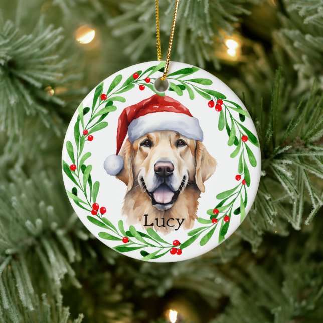 Adorno De Cerámica Navidad Perro Golden Retriever Santa Holiday (Árbol)