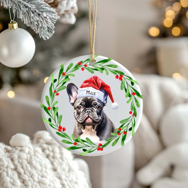 Adorno De Cerámica Navidad Perro Negro Bulldog francés Santa (Subido por el creador)
