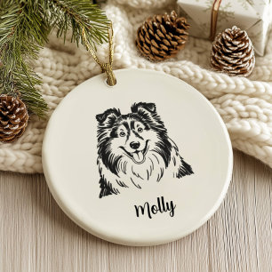 Adorno De Cerámica Navidad Perro Sheltie Personalizada