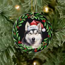Navidad Perro Siberian Husky Santa Hat vacaciones