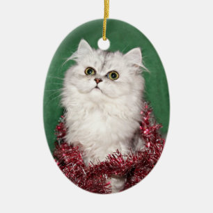Adorno De Cerámica Navidad persa del gatito