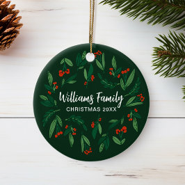 Adorno De Cerámica Navidad Personalizada 2025 de Acebo Verde
