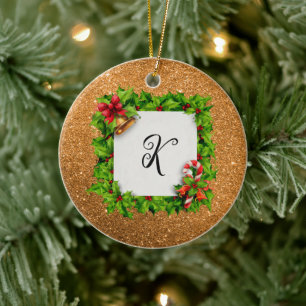 Adorno De Cerámica Navidad Personalizada con Brillo de Oro