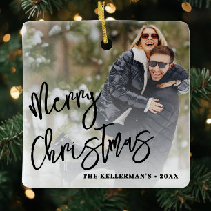 Adorno De Cerámica Navidad personalizada con dos fotos en ambos lados