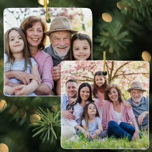 Adorno De Cerámica Navidad Personalizada con Foto Familiar a Doble Ca