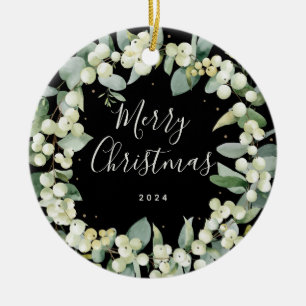 Adorno De Cerámica Navidad personalizada con snowberry no fotográfica