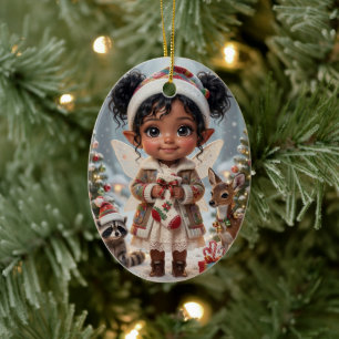 Adorno De Cerámica Navidad personalizada de adorable niña Chibi del b