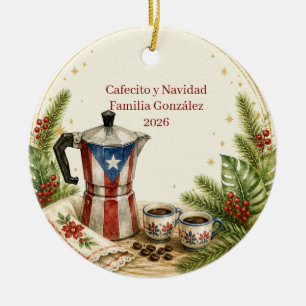 Adorno De Cerámica Navidad Personalizada de Cafecito Greca Puertorriq