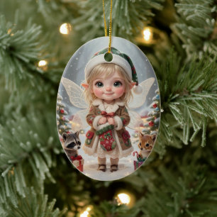 Adorno De Cerámica Navidad Personalizada de Chica Chibi del Bosque En