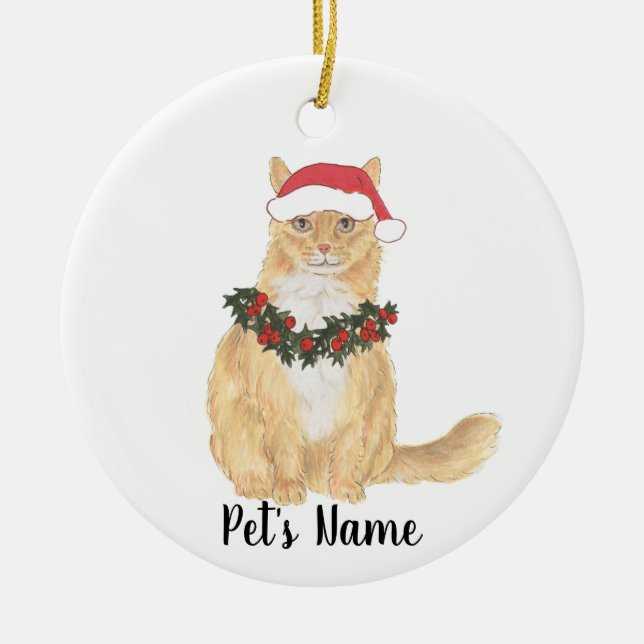 Adorno De Cerámica Navidad personalizada de gato Maine Coon naranja (Frente)