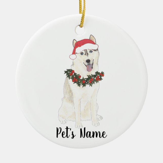 Adorno De Cerámica Navidad Personalizada de Husky (Frente)