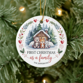 Adorno De Cerámica Navidad personalizada de la primera familia