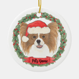 Adorno De Cerámica Navidad personalizada de Papillon rojo y blanco