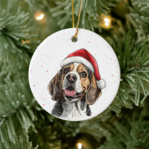 Adorno De Cerámica Navidad Personalizada de Perro Beagle Feliz