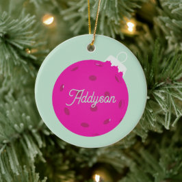 Adorno De Cerámica Navidad Personalizada de Pickleball Rosa Menta