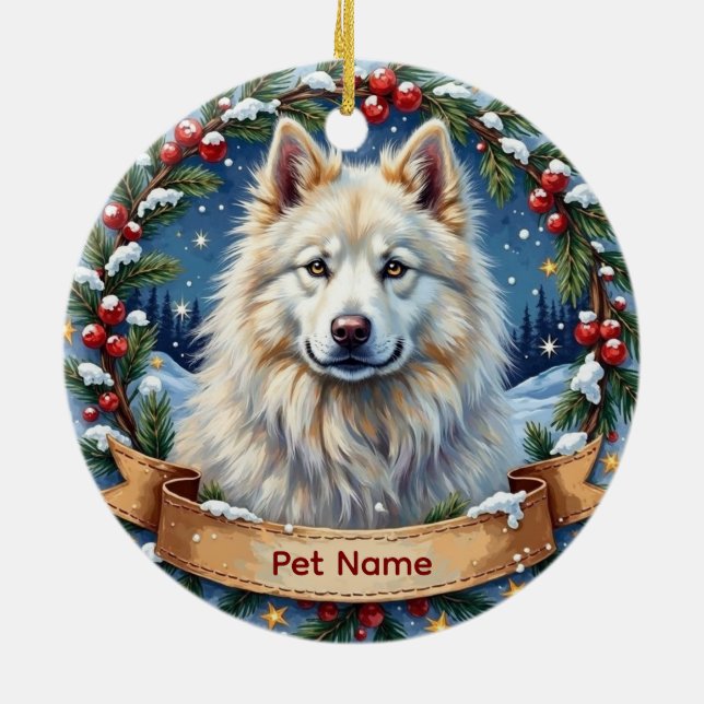 Adorno De Cerámica Navidad personalizada de Samoyed (Atrás)