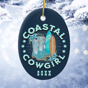 Adorno De Cerámica Navidad personalizada de vaquera costera