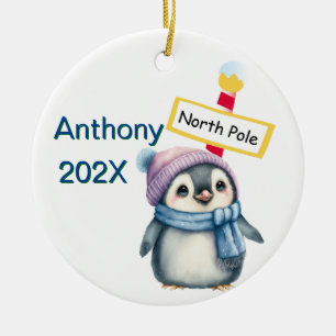 Adorno De Cerámica Navidad personalizada del pingüino del Polo Norte