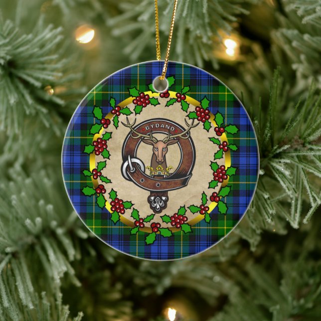 Adorno De Cerámica Navidad personalizada Gordon Clan Badge y Tartan (Árbol)
