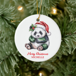Adorno De Cerámica Navidad Personalizada Oso Panda Lindo