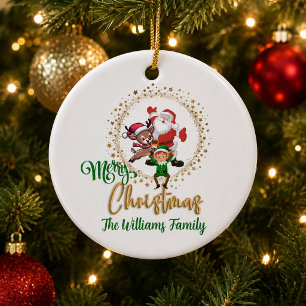 Adorno De Cerámica Navidad Personalizada Papá Noel y Duendes