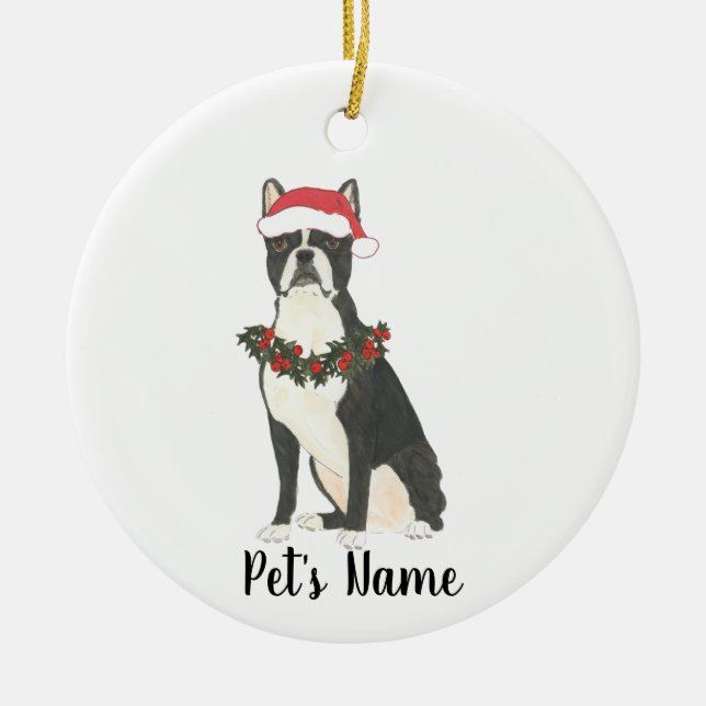 Adorno De Cerámica Navidad personalizada para Boston Terrier (Frente)