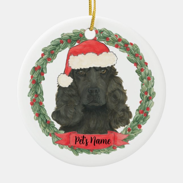 Adorno De Cerámica Navidad personalizada para Cocker Spaniel negro (Frente)