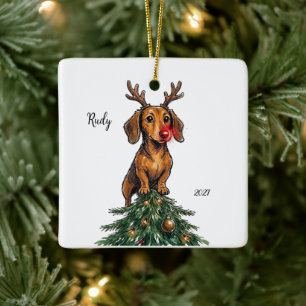 Adorno De Cerámica Navidad personalizada para Dachshund