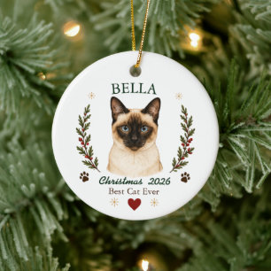 Adorno De Cerámica Navidad personalizada para gato siamés