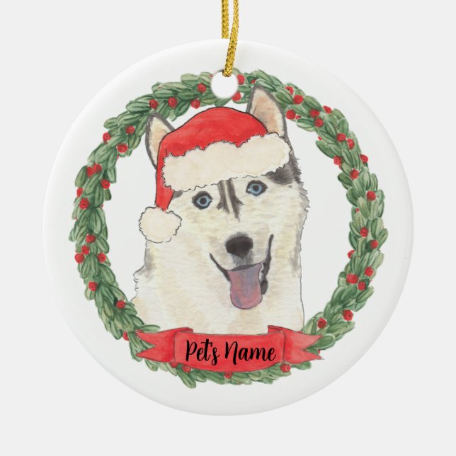 Adorno De Cerámica Navidad Personalizada para Husky (Frente)