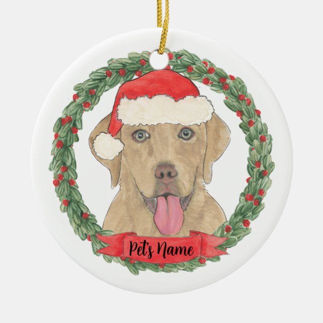 Adorno De Cerámica Navidad personalizada para Labrador Dudley (Frente)